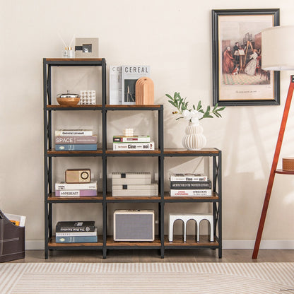 5-Tier Bookshelf 9 Cubes Bookcase with Carbon Steel Frame-Rustic Brown