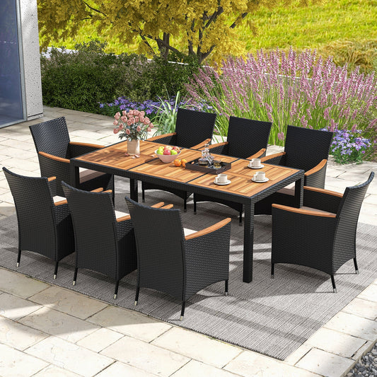 9 PCS Patio Dining Set for 8 Large Conversation Set with Umbrella Hole-Brown