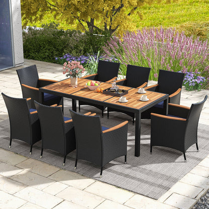 9 PCS Patio Dining Set for 8 Large Conversation Set with Umbrella Hole-Navy
