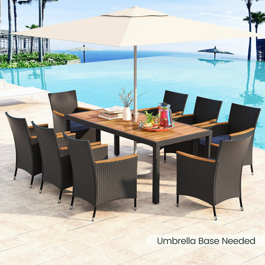 9 PCS Patio Dining Set for 8 Large Conversation Set with Umbrella Hole-Navy