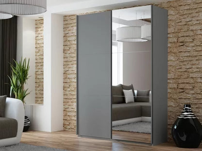 Boris Mirrored Sliding Door Wardrobe 3 Sizes - White, Black, Grey