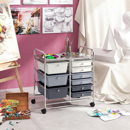 9-Drawer Rolling Storage Cart Tools Scrapbook Paper Organizer-Grey