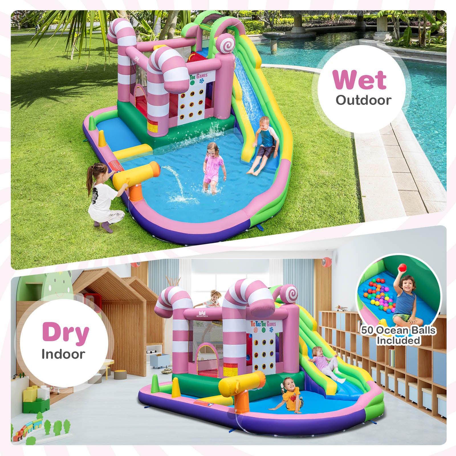 9-in-1 Inflatable Bounce House with Slide and Splash Pools