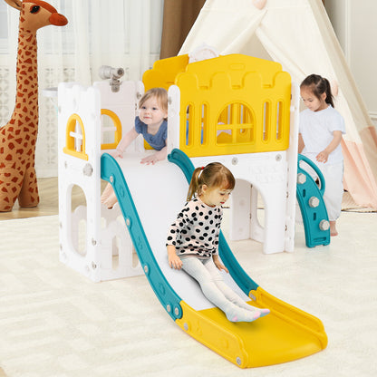 9 in 1 Toddler Slide L Shaped Kids Slide and Climber Playset with Basketball Hoop-Yellow