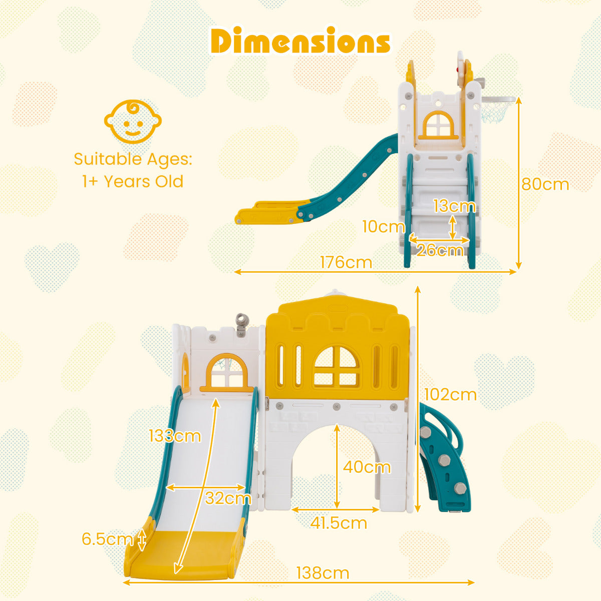 9 in 1 Toddler Slide L Shaped Kids Slide and Climber Playset with Basketball Hoop-Yellow