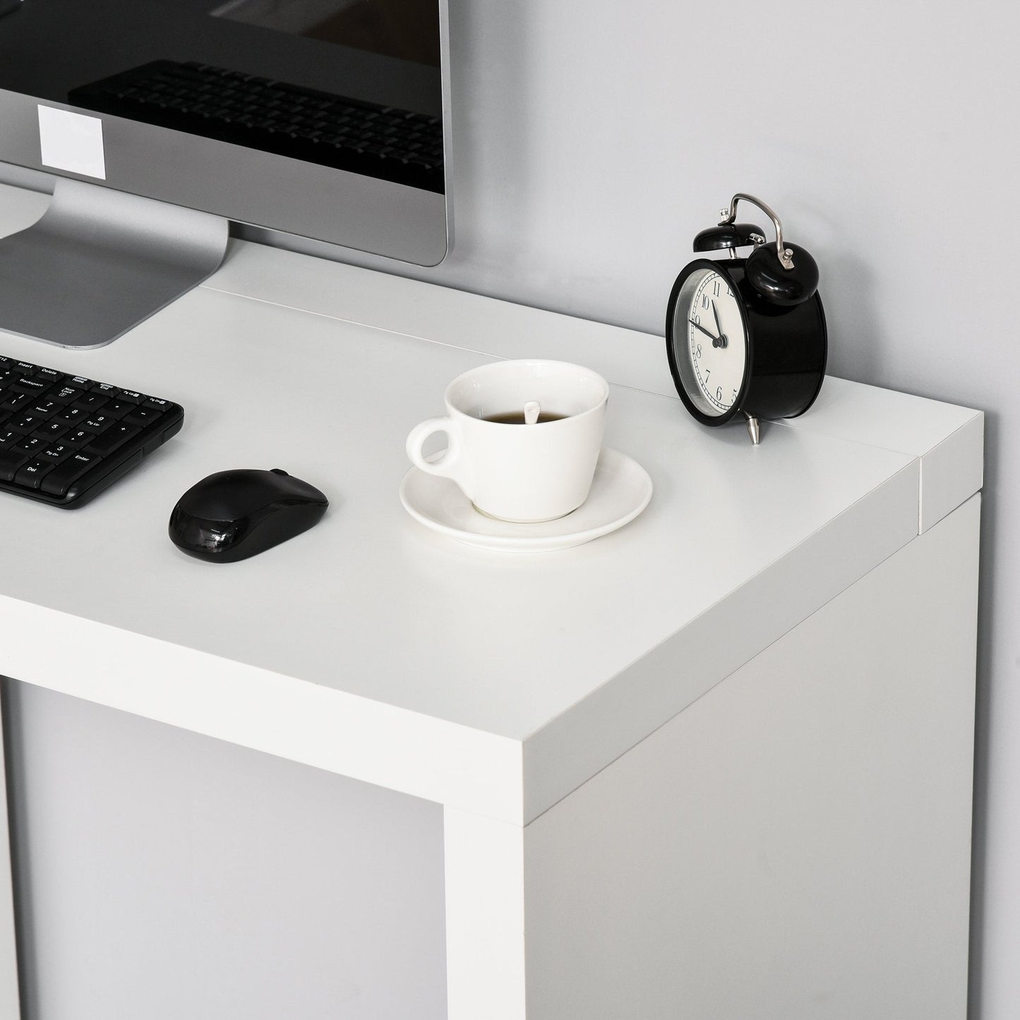 Rectangle Computer Desk Thick Board with Shelves Home Office Table, White