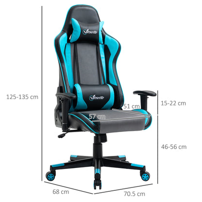 Vinsetto Gaming Chair Racing Style Ergonomic Office Chair High Back Computer Desk Chair Adjustable Height Swivel Recliner with Headrest and Lumbar Support, Sky Blue