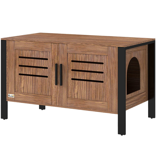 PawHut Cat Litter Box Enclosure with Tall Legs, Scratching Board, Double Doors, Ventilation Holes, 80 x 45 x 50 cm, Dark Brown