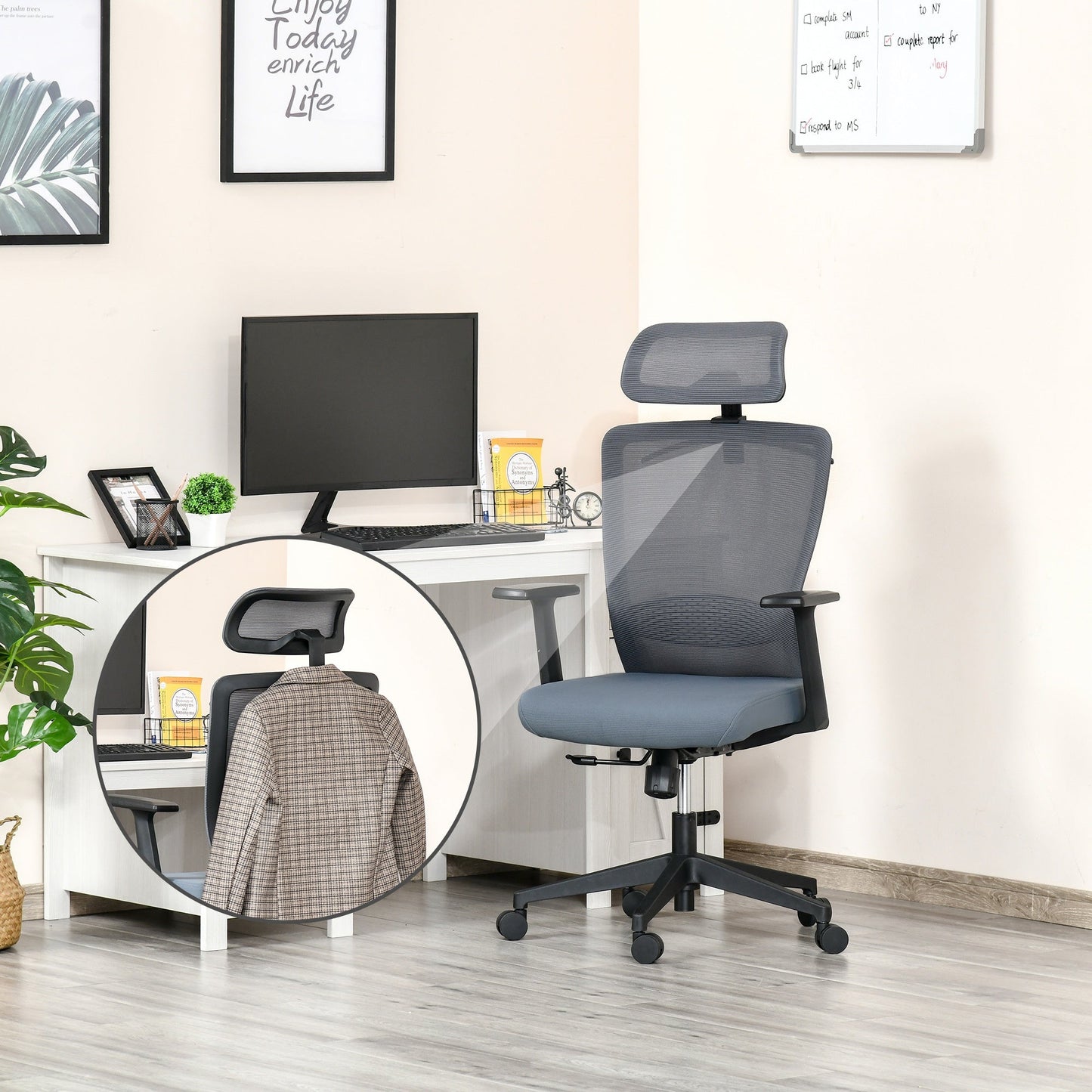 Vinsetto Mesh Home Office Chair w/ Lumbar Support, Coar Hanger High Back Task Chair