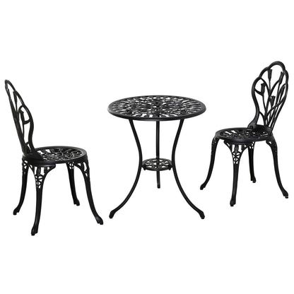 Outsunny Three-Piece Aluminium Floral Bistro Garden Set - Black