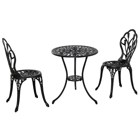 3 Piece Patio Bistro Set, Outdoor Aluminium Garden Table and Chairs with Umbrella Hole for Balcony, Black