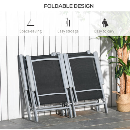 2 PCS Folding Patio Dining Chair Set w/ Adjustable Texteline Back & Armrest