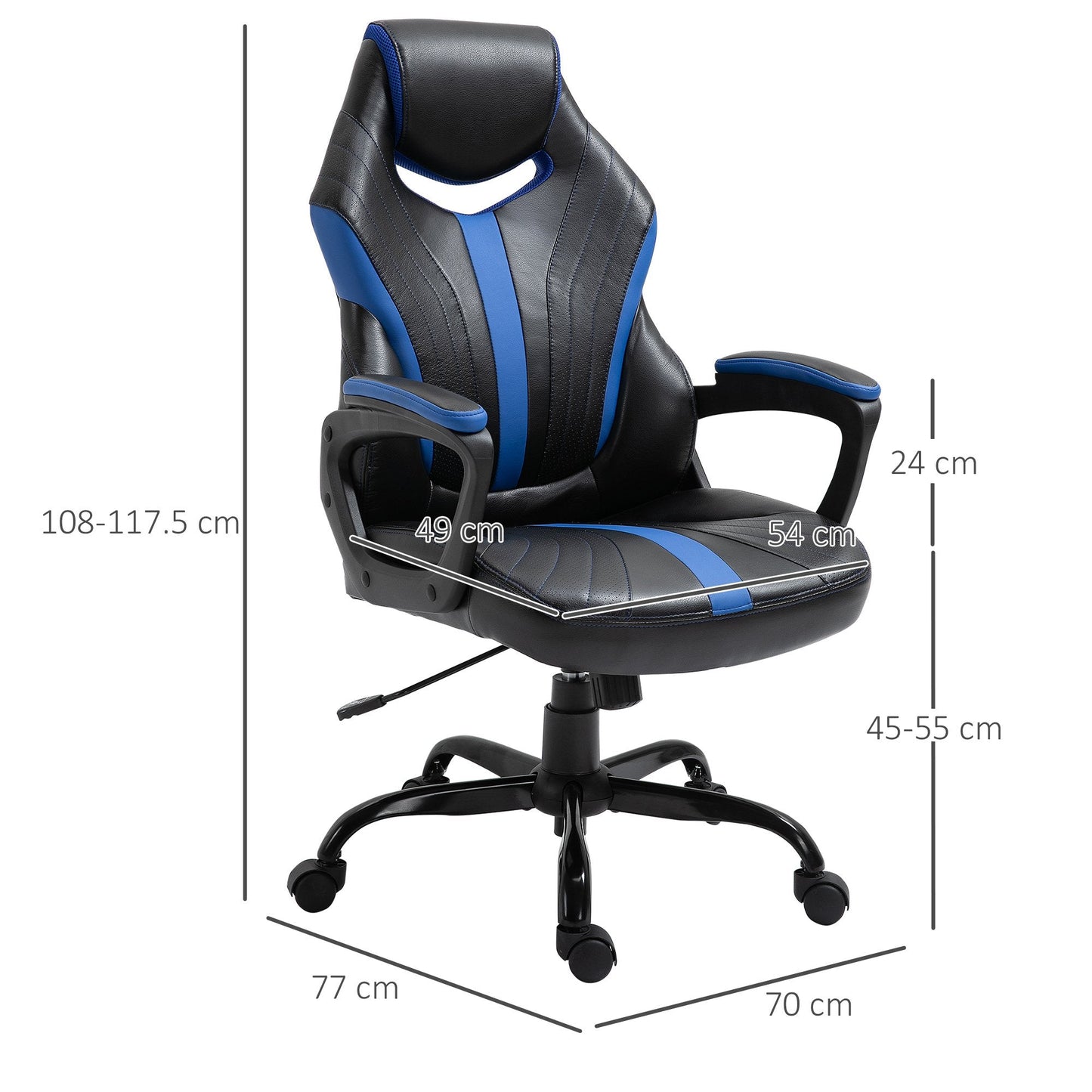 Vinsetto Computer Gaming Chair Swivel Home Office Computer Racing Gamer Chair w/ Wheels, Black Blue