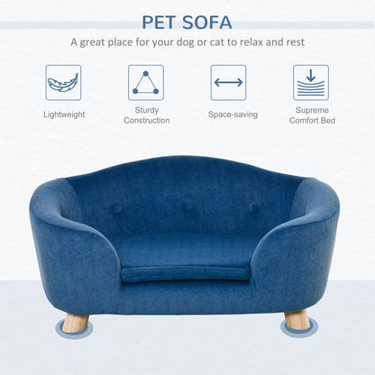 PawHut Pet Sofa Puppy Kitten Lounge, w/ Wooden Frame, Washable Cushion, Blue