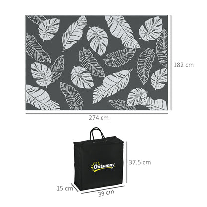 سجادة خارجية من Outsunny مصنوعة من القش البلاستيكي قابلة للعكس مع حقيبة حمل، مقاس 182 × 274 سم، رمادي وأبيض