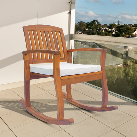 Outsunny Garden Acacia Wood Rocking Chair Deck Indoor Outdoor Porch Seat Rocker z poduszką
