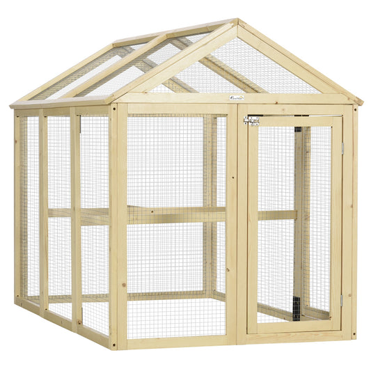 PawHut Large Chicken Run, Wooden Chicken coop, with Combinable Design - Natural Wood Finish