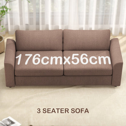 HOMCOM Modern 3 Seater Sofa with Spring Cushion, 212 cm Fabric Jumbo Cord Sofa Couch with 2 Scatter Cushions, Upholstered Corduroy Settee for Living Room, Bedroom, Home Office, Coffee