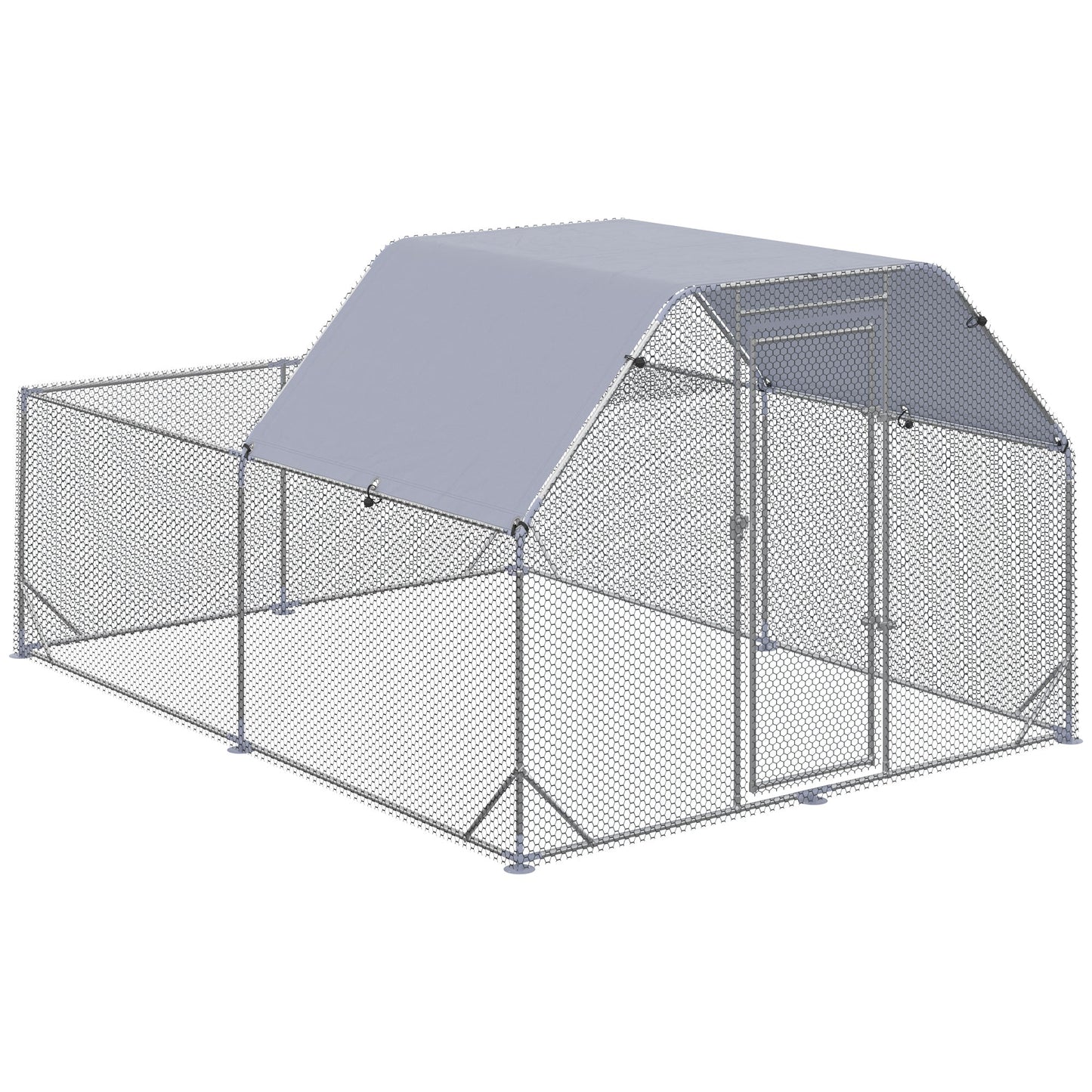 PawHut Walk In Chicken Run Kurnik z dachem na zewnątrz dla 10-12 kurczaków, kurnik, kaczka, 2,8 x 3,8 x 2 m