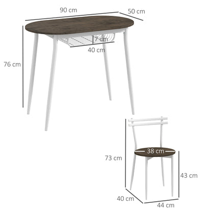 HOMCOM 3-Piece Dining Table and Chairs Set, Oval Kitchen Table with 2 Chairs, with Wire Storage Shelf and Steel Frame, Natural