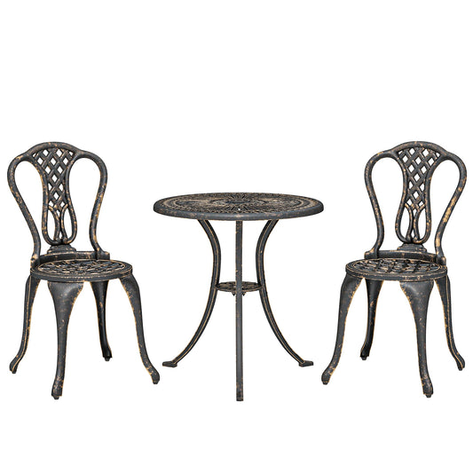 Outsunny Outdoor Bistro Set for 2 Cast Aluminium Patio Furniture with Round Table Umbrella Hole Brown