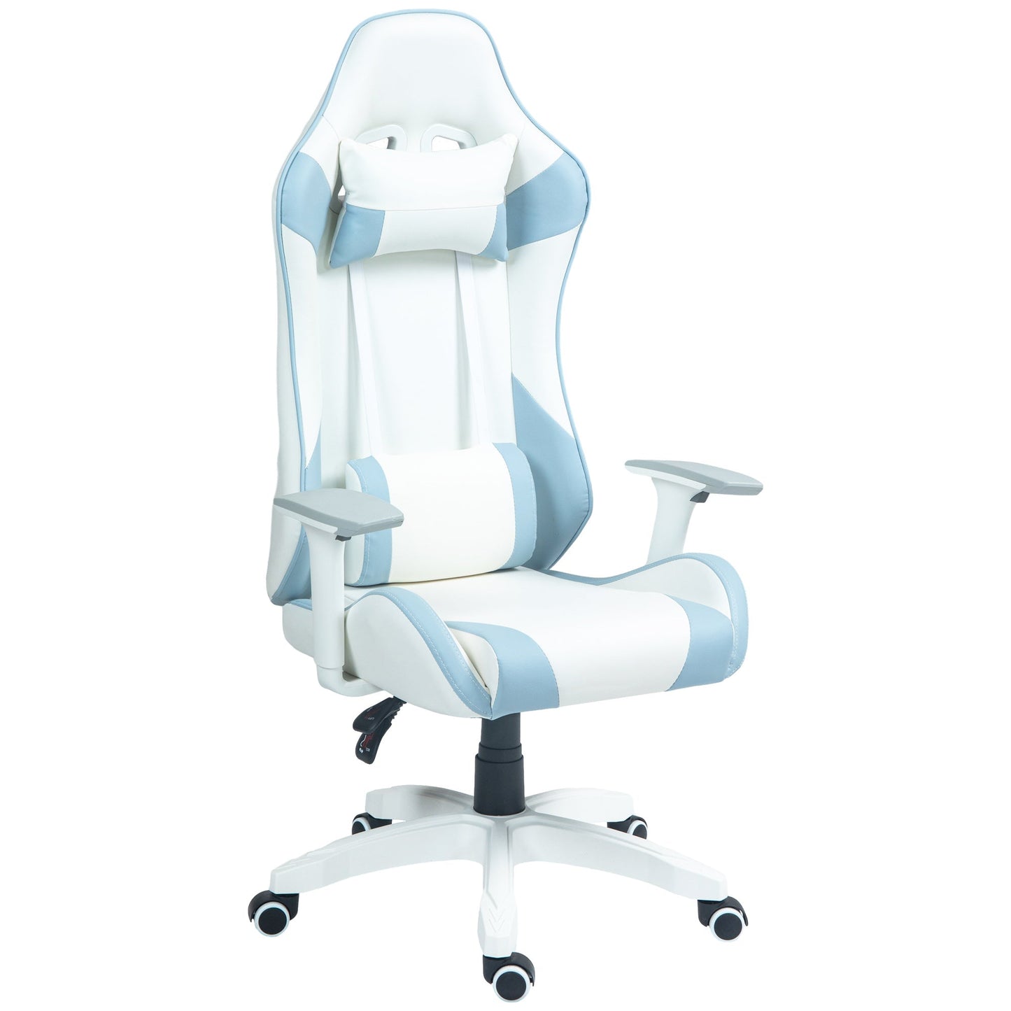 HOMCOM Faux Leather Colour Block Gaming Chair, with 135  Reclining Back - Blue/White