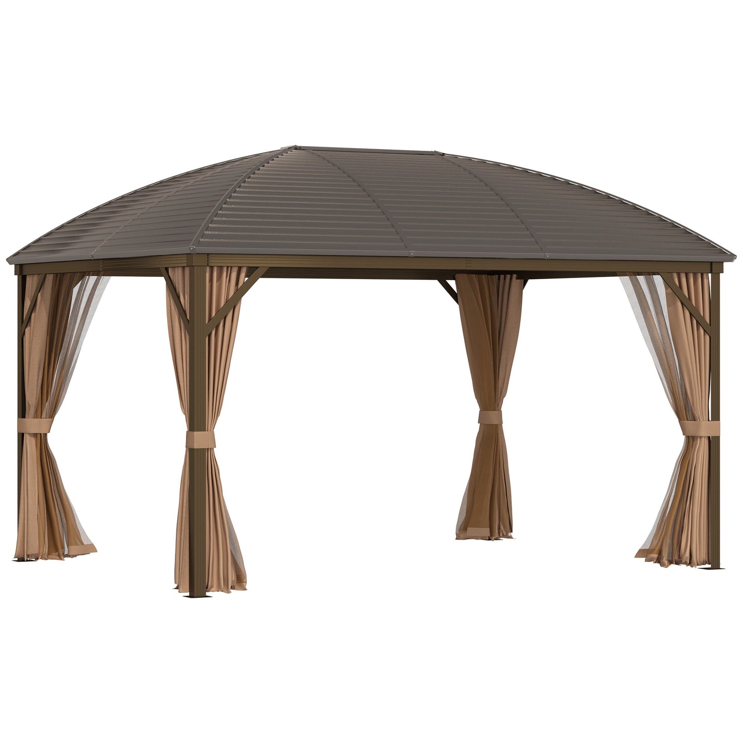 Outsunny Steel/Aluminium Hardtop Gazebo, 398Lx298W cm-Brown/Khaki