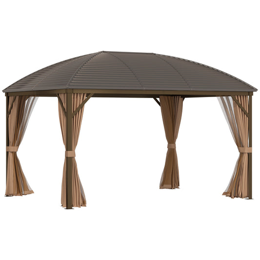 Outsunny Steel/Aluminium Hardtop Gazebo, 398Lx298W cm-Brown/Khaki