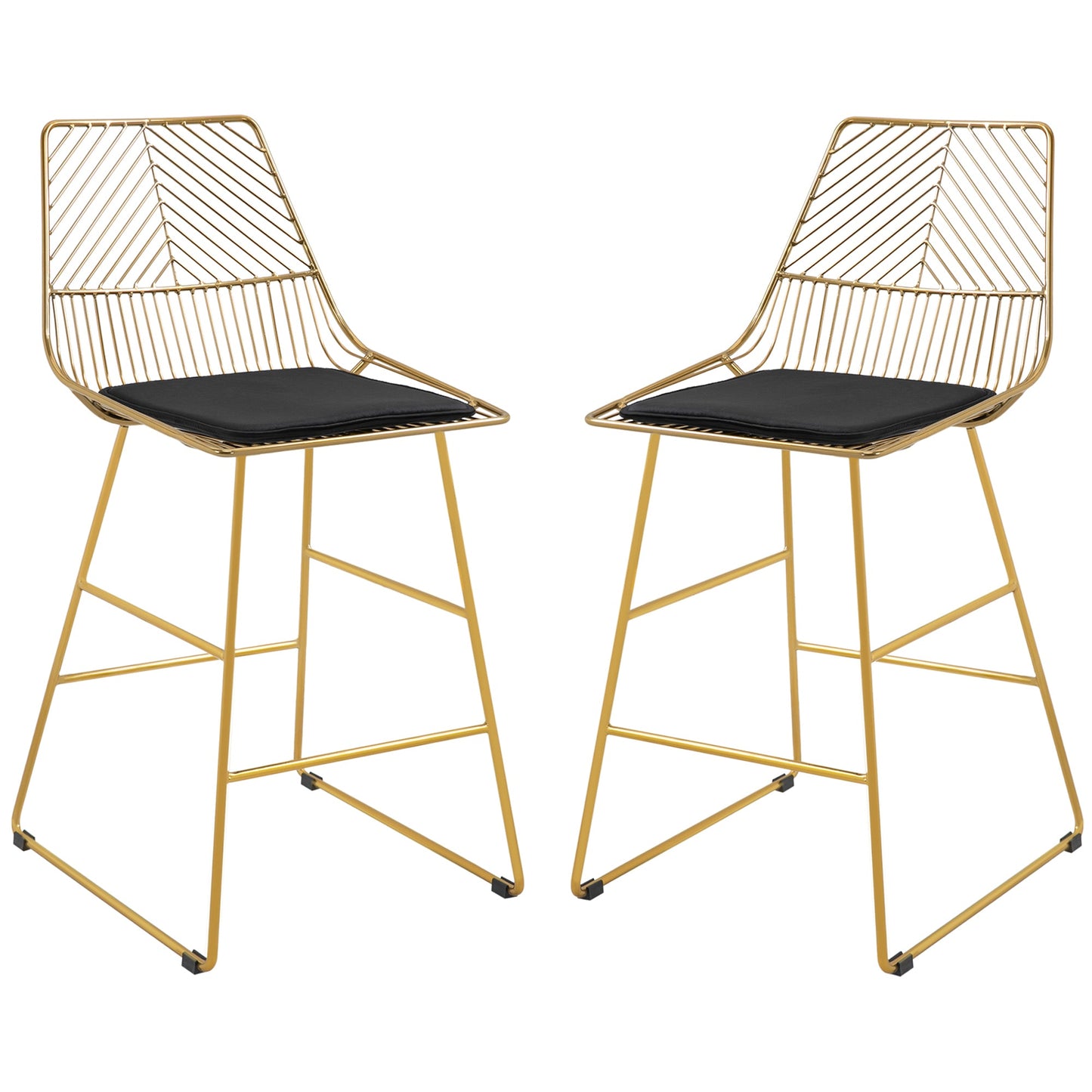 HOMCOM Set of 2 Bar Stools, Modern Counter Height Breakfast Bar Chairs with Wire Metal Frame for Kitchen, Dining Room, Gold