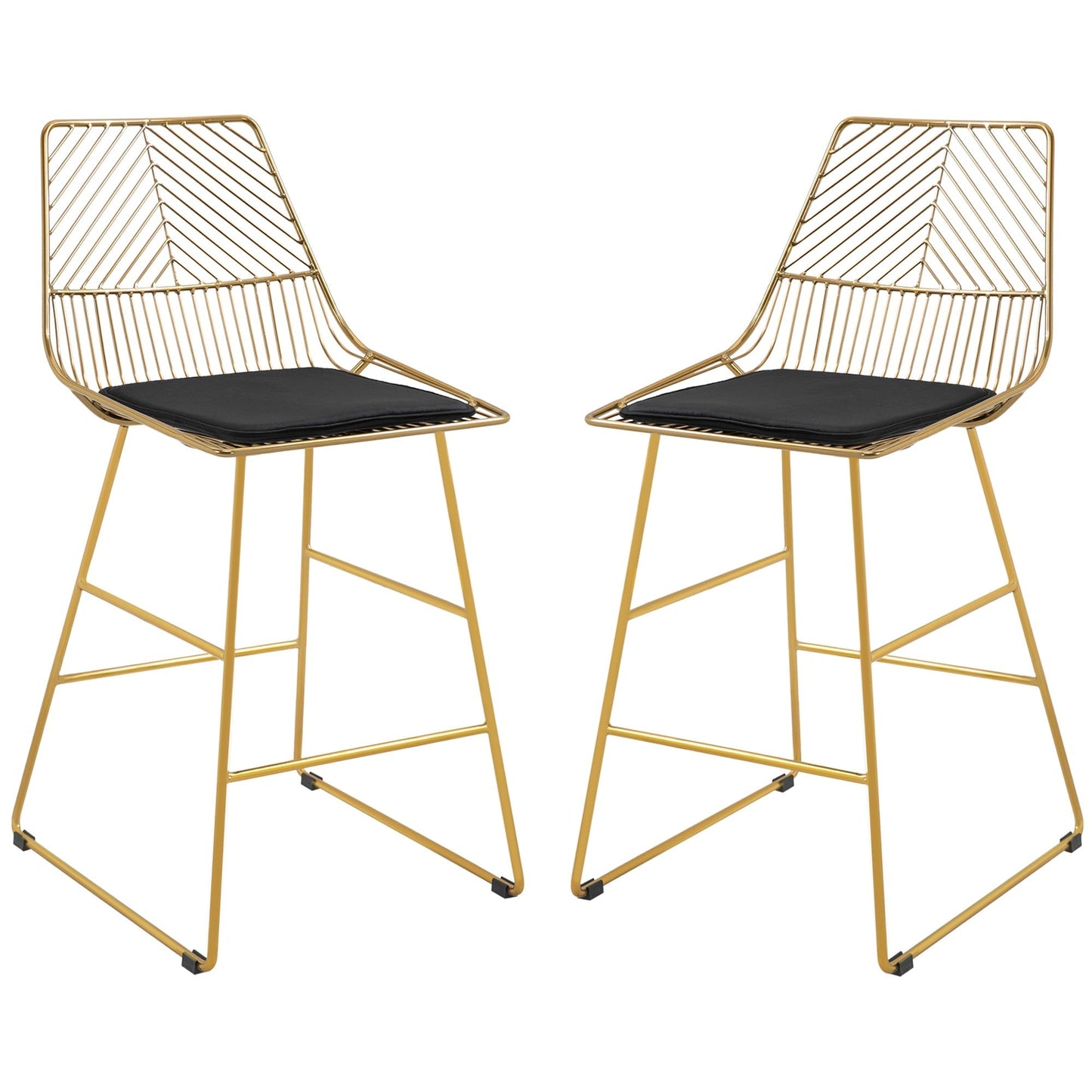 HOMCOM Set of 2 Bar Stools, Modern Counter Height Breakfast Bar Chairs with Wire Metal Frame for Kitchen, Dining Room, Gold