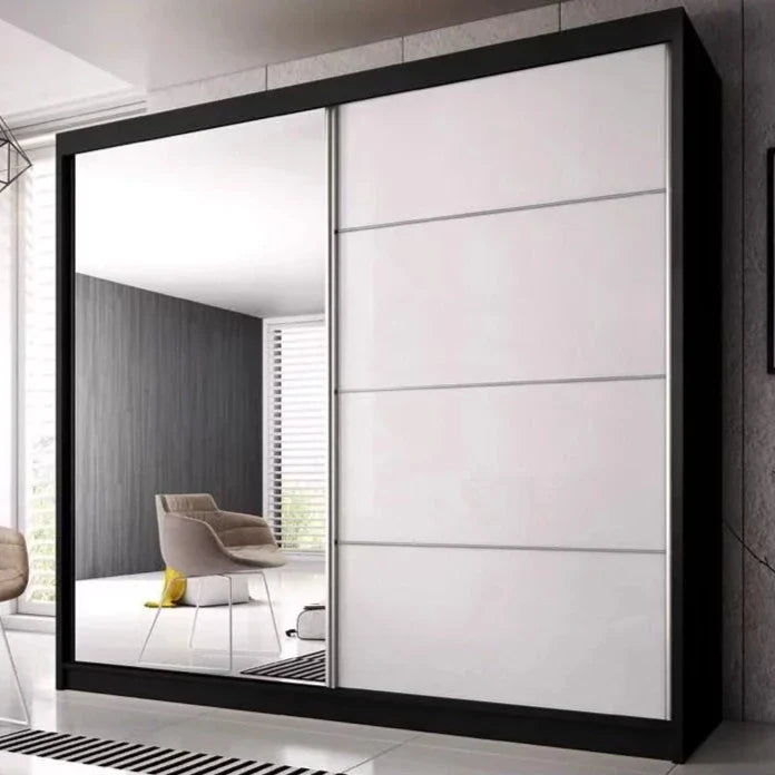 Malta-35 Sliding Mirror Door Wardrobe 233cm - Black