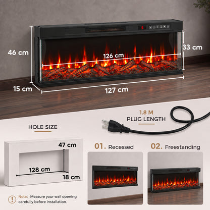 HOMCOM 50" Electric Fireplace Insert, 3-Sided Freestanding/Wall Recessed Electric Fire Heater with Adjustable Flame, 1800W