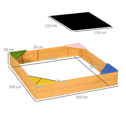 Outsunny Kids Wooden Sand Pit, Children Sandbox, with Four Seats, Non-Woven Fabric, for Gardens, Playgrounds