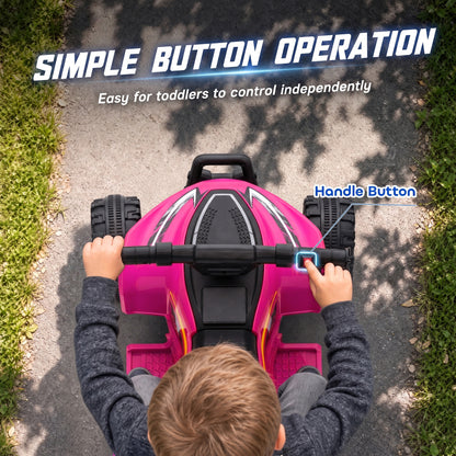AIYAPLAY 6V Battery Powered Kids ATV, Quad Bike w/ Handlebar Button Control, Max 1.2MPH, Max 55lbs Load, for 18-48 M, Rose Red