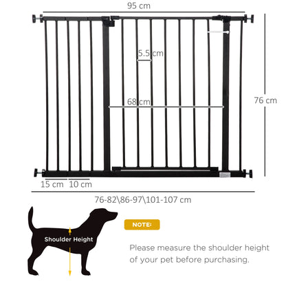 PawHut Dog Gate Pet Safety Gate Stair Barrier Auto Close Door Adjustable 76 - 107 cm, Black Wide