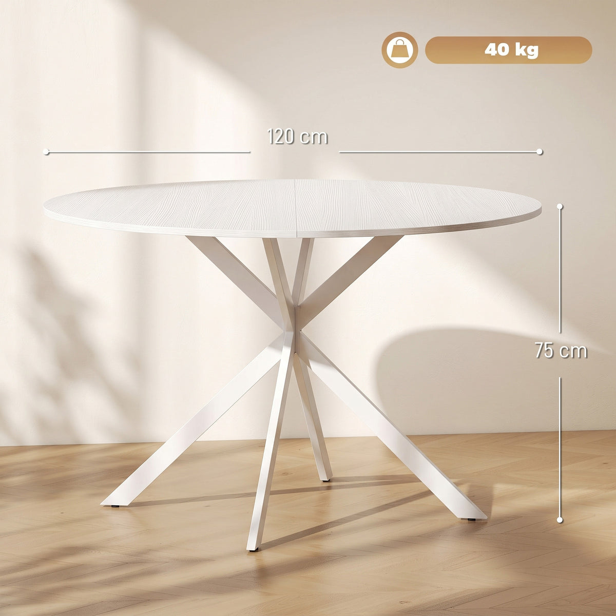 HOMCOM Dining Table for 4, 120 cm Industrial Kitchen Table with Wood Effect Tabletop and Steel Legs, White