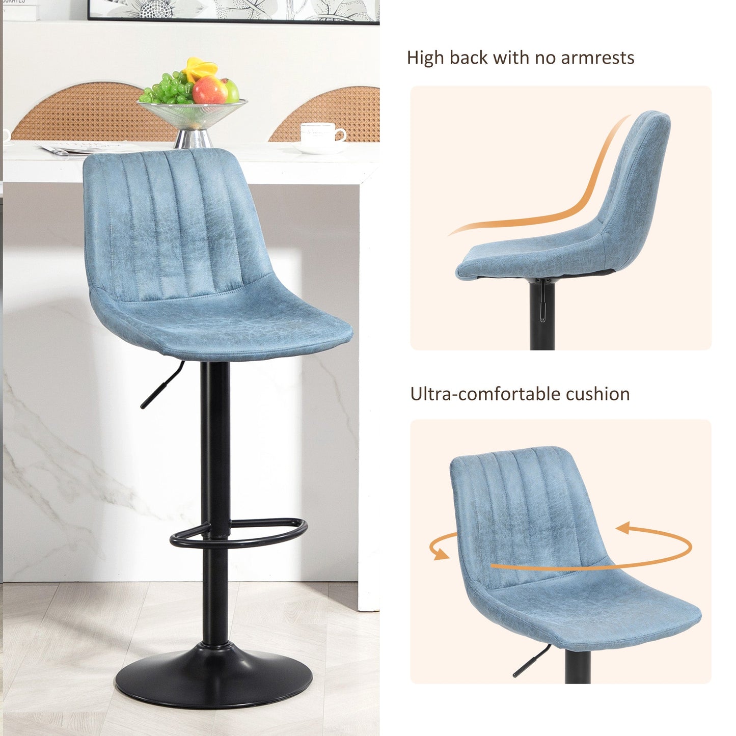 HOMCOM Set of Two Retro Tub Bar Stools - Blue
