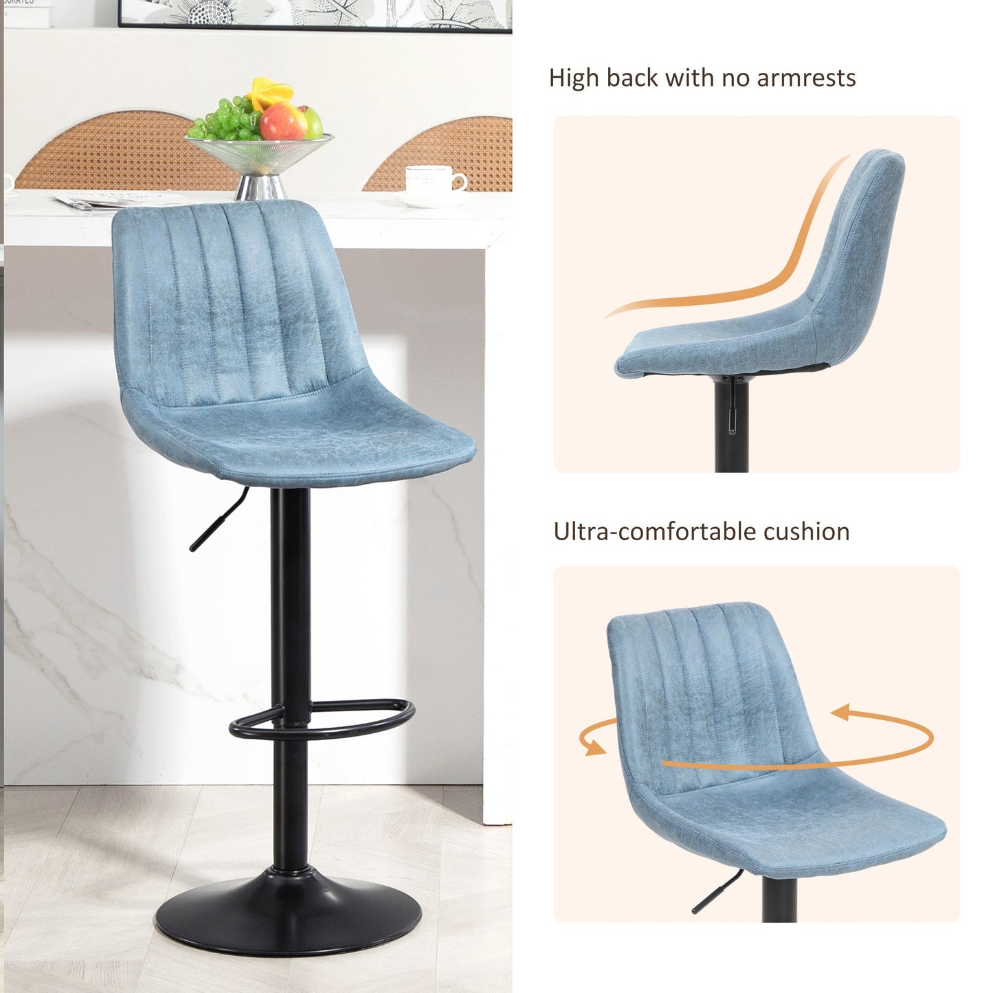 HOMCOM Set of Two Retro Tub Bar Stools - Blue