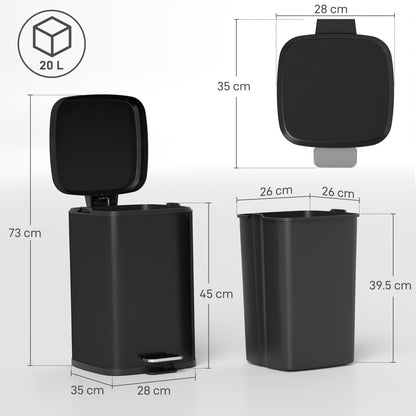 HOMCOM 20L Modern Boxy Metal Home Kitchen Bin - Black