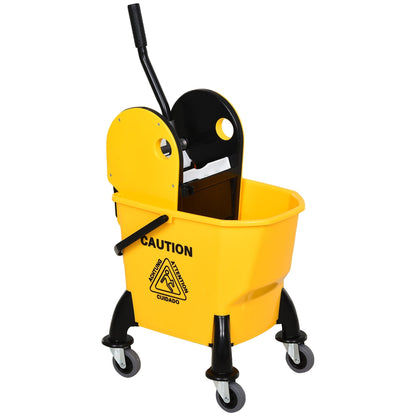 HOMCOM 25L Mop Bucket, with Wringer, Wheels and Handle - Yellow