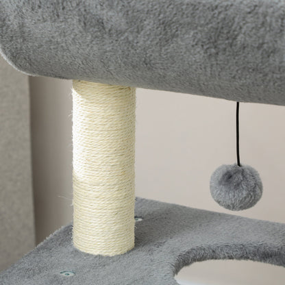 PawHut Cat Tree Tower, with Scratching Posts, Pad, Bed, Perch, Toy Ball - Light Grey