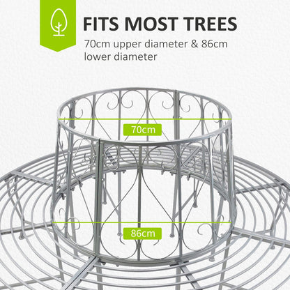 مقعد شجرة معدني مستدير للحديقة الخارجية من Outsunny قطر 160 سم ارتفاع 90 سم فضي