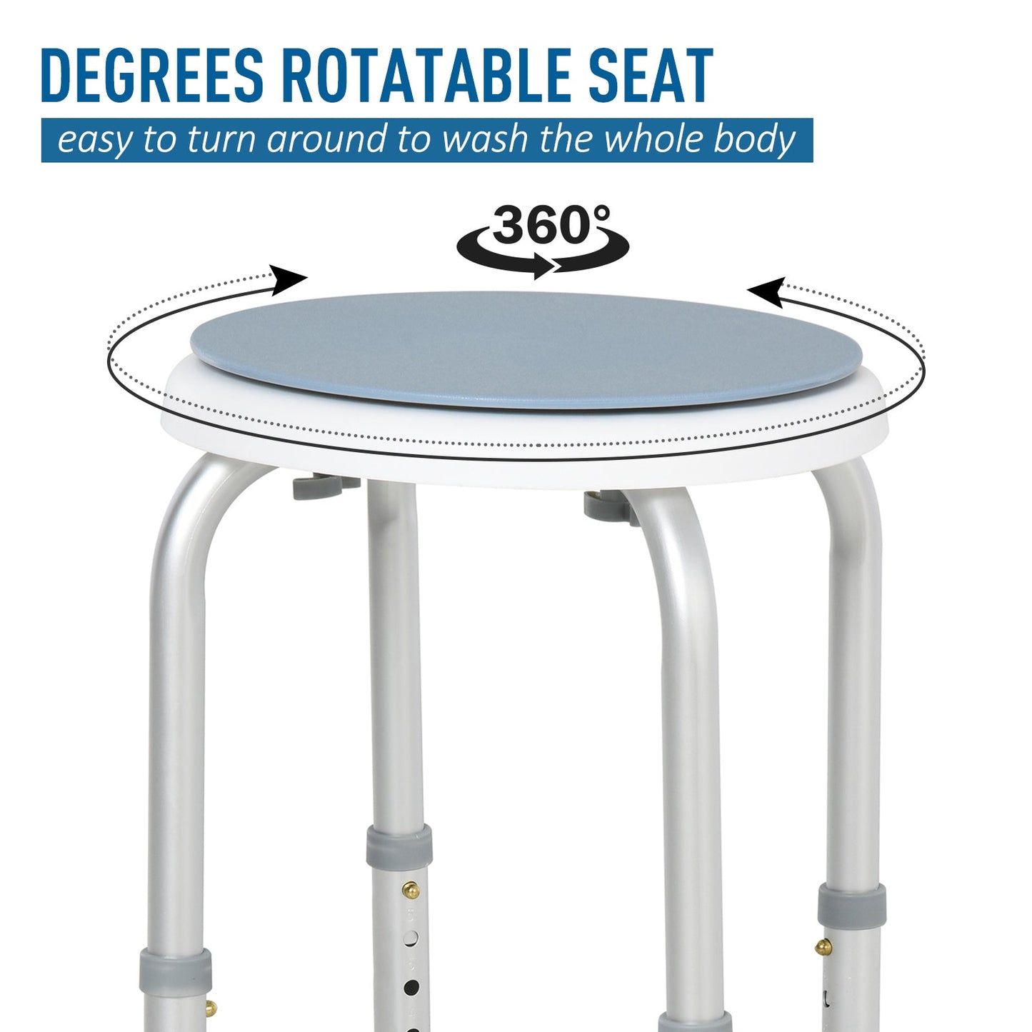 HOMCOM 360 Swivel Shower Chair, Height Adjustable Aluminium Shower Stool with Non-Slip Feet for Disabled, Elderly, Light Blue