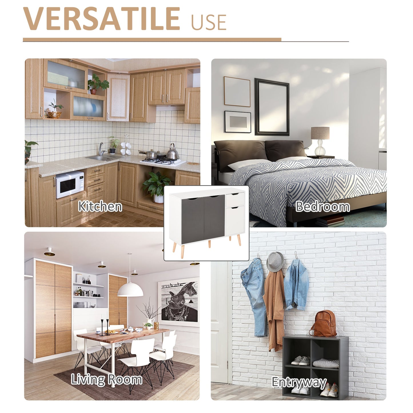 خزانة تخزين جانبية قائمة على الأرض من HOMCOM مع درج لغرفة النوم وغرفة المعيشة والمكتب المنزلي، باللون الرمادي