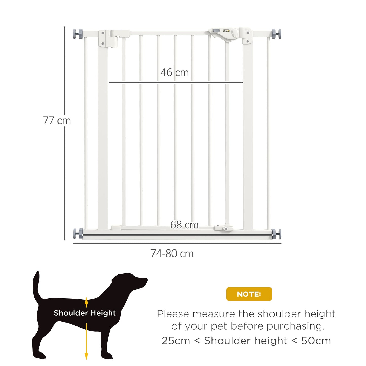 PawHut Metal 74-80cm Wide Adjustable Dog Gate White