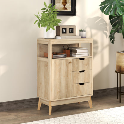 HOMCOM Small Sideboard with Drawers and Adjustable Shelf - Nature Wood Finish