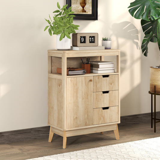 HOMCOM Small Sideboard with Drawers and Adjustable Shelf - Nature Wood Finish