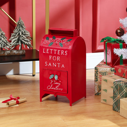 HOMCOM Christmas Post Box, Letters for Santa Mailbox, Freestanding or Wall Mounted Postbox, Indoor Christmas Decoration, Red