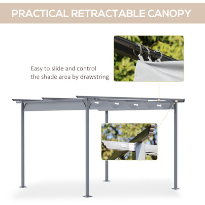 Outsunny 3.5MX 3.5M Metalowa pergola, markiza, altana, rozkładany baldachim, zewnętrzny ogród, osłona przeciwsłoneczna, namiot, impreza, grill, szary