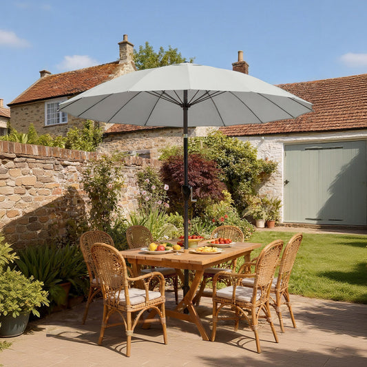 Outsunny 2 m Shanghai Garden Parasol Umbrella with 16 Fibreglass Ribs, Outdoor Parasol Sun Shade with Crank & Tilt, Light Grey
